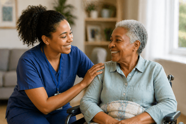 Professional domiciliary carer supporting a client