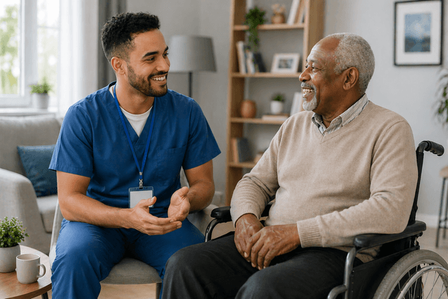 Your Care Nursing male carer with elderly client — professional care at home